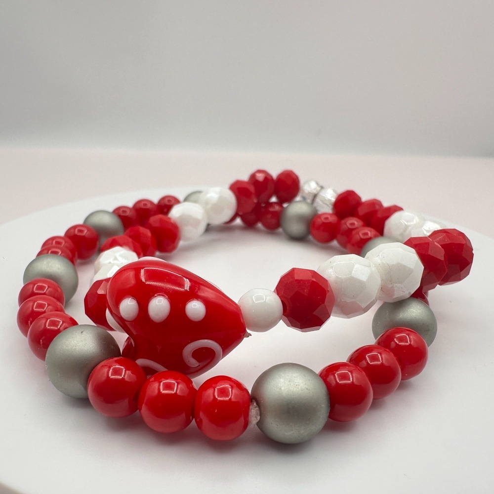 Vintage 90s Glass Heart Stretch Bracelets Set Beaded Classic Fashion Jewelry